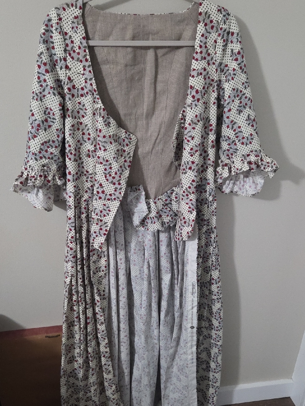 Colonial Williamsburg Cream and Red Floral Cotton Dress